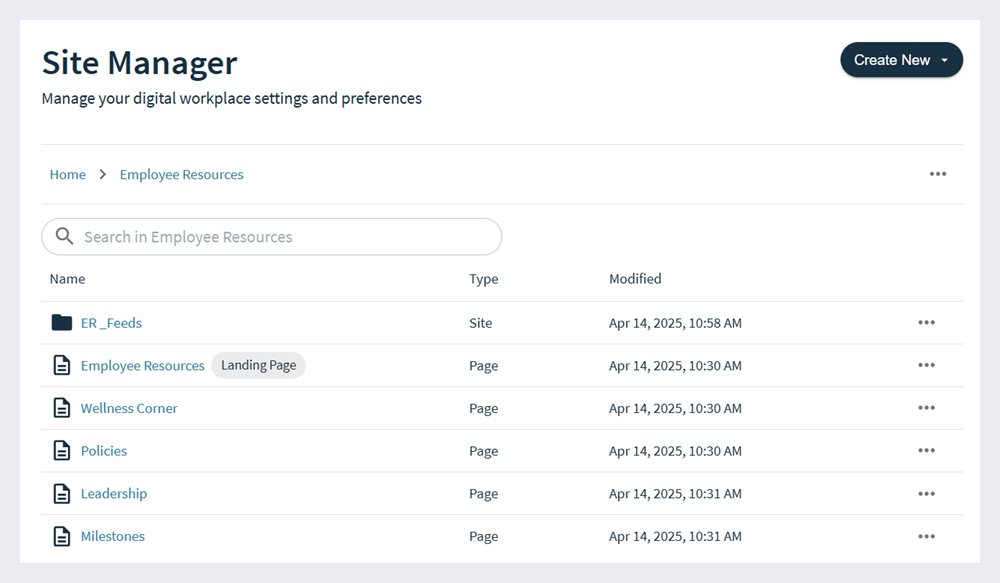 Site Manager showing a landing page designation.
