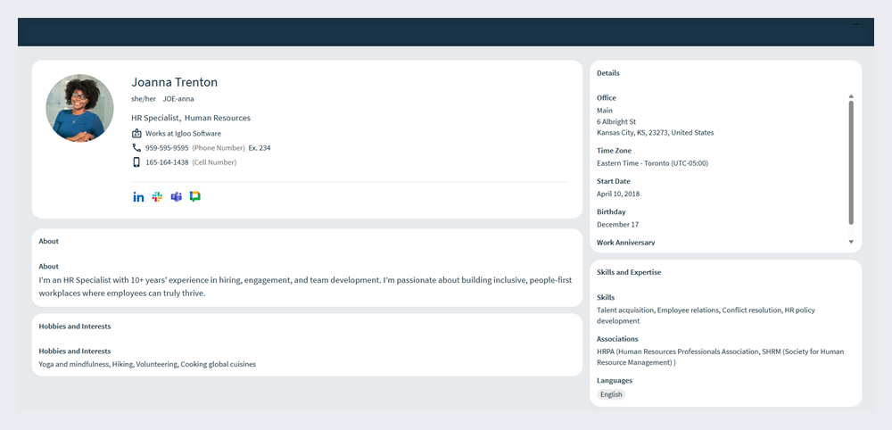 The Profile page.