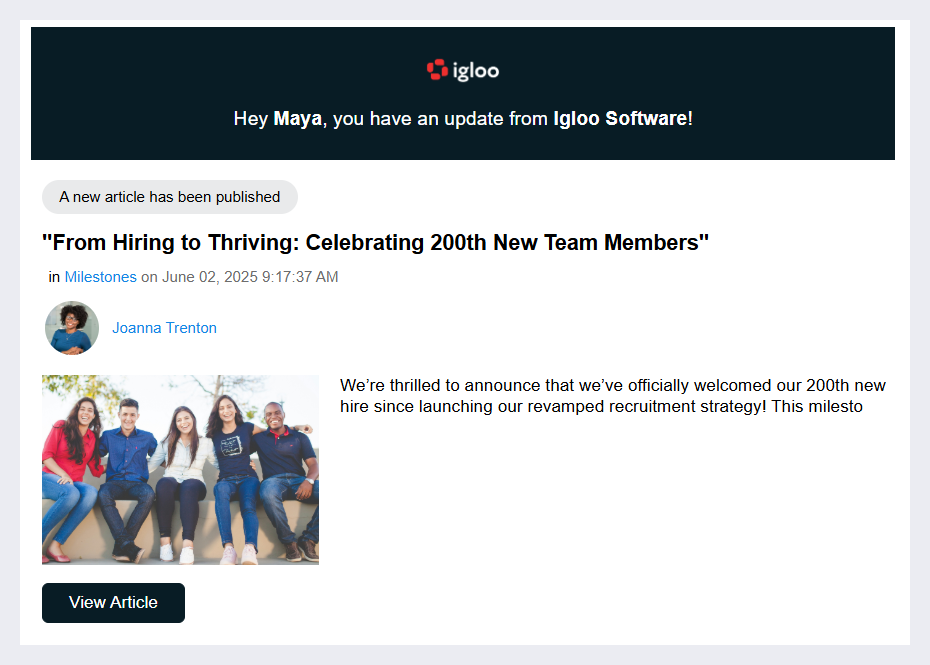 An email broadcast of an article.