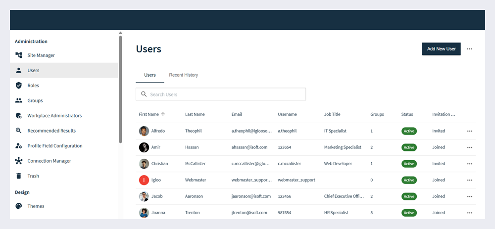 The Users page in Admin Settings.