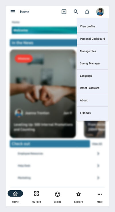 Profile menu in the Igloo Flex Mobile app.