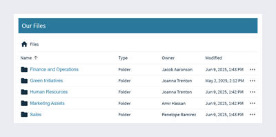 Files and folders widget in List View.