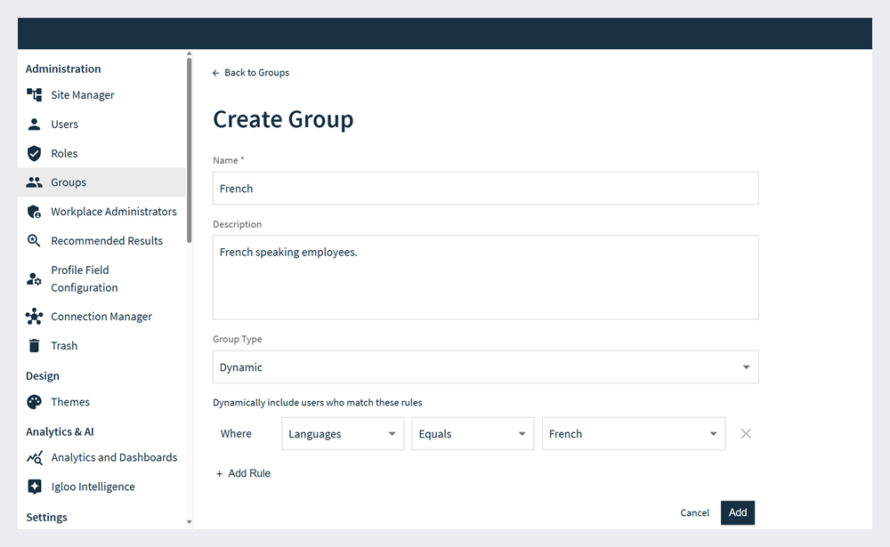 A dynamic group being created on the Groups page.