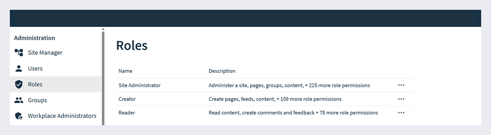 The Roles page in Admin Settings.