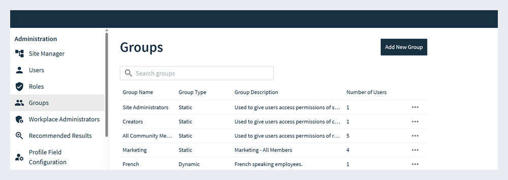 Group page in Admin Settings.