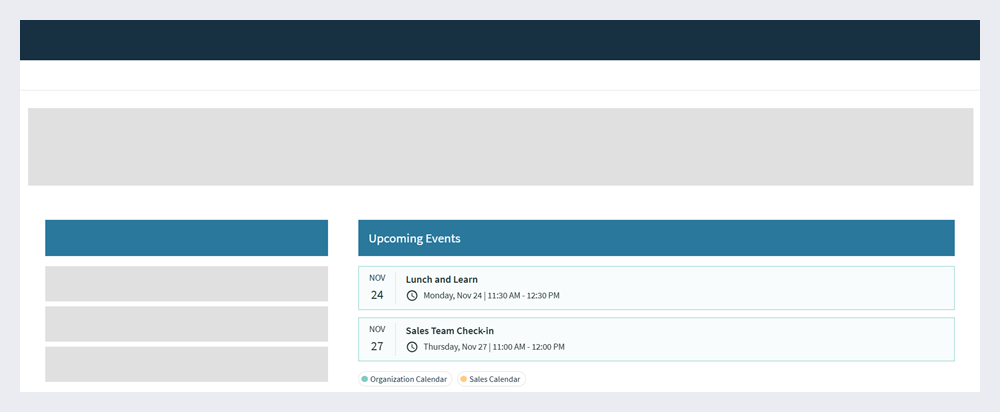 Calendar widget in List View on a page.